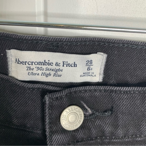 Abercrombie Fitch black 90s straight ultra high rise distressed jeans size 28 - Picture 5 of 10